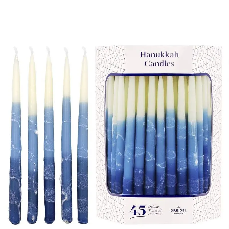 The Dreidel Company Dripless Premium Tapered Hand Decorated Multi Blue Frosted Hanukkah Candles - Premium Quality Wax -