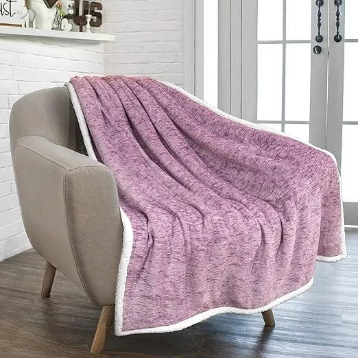 PAVILIA Melange Purple Red Sherpa Blanket Throw for Couch, Warm Soft Cozy Reversible Blanket Sofa Bed, Thick Plush Large Fleece Car Blanket, Decorative Home Room Decor Gifts Men Women, 50x60 Wine Red