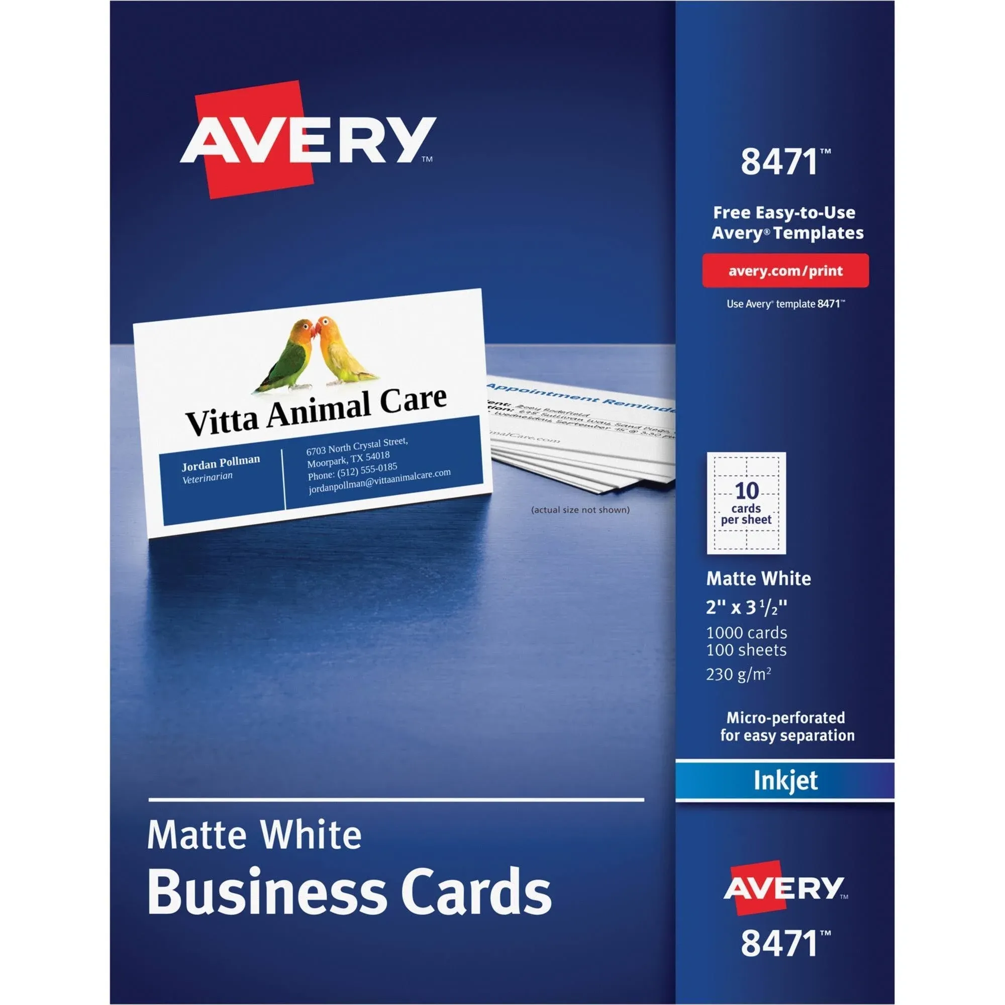 Avery Printable Business Cards, Inkjet Printers, 250 Cards, 2 x 3.5 (8371)