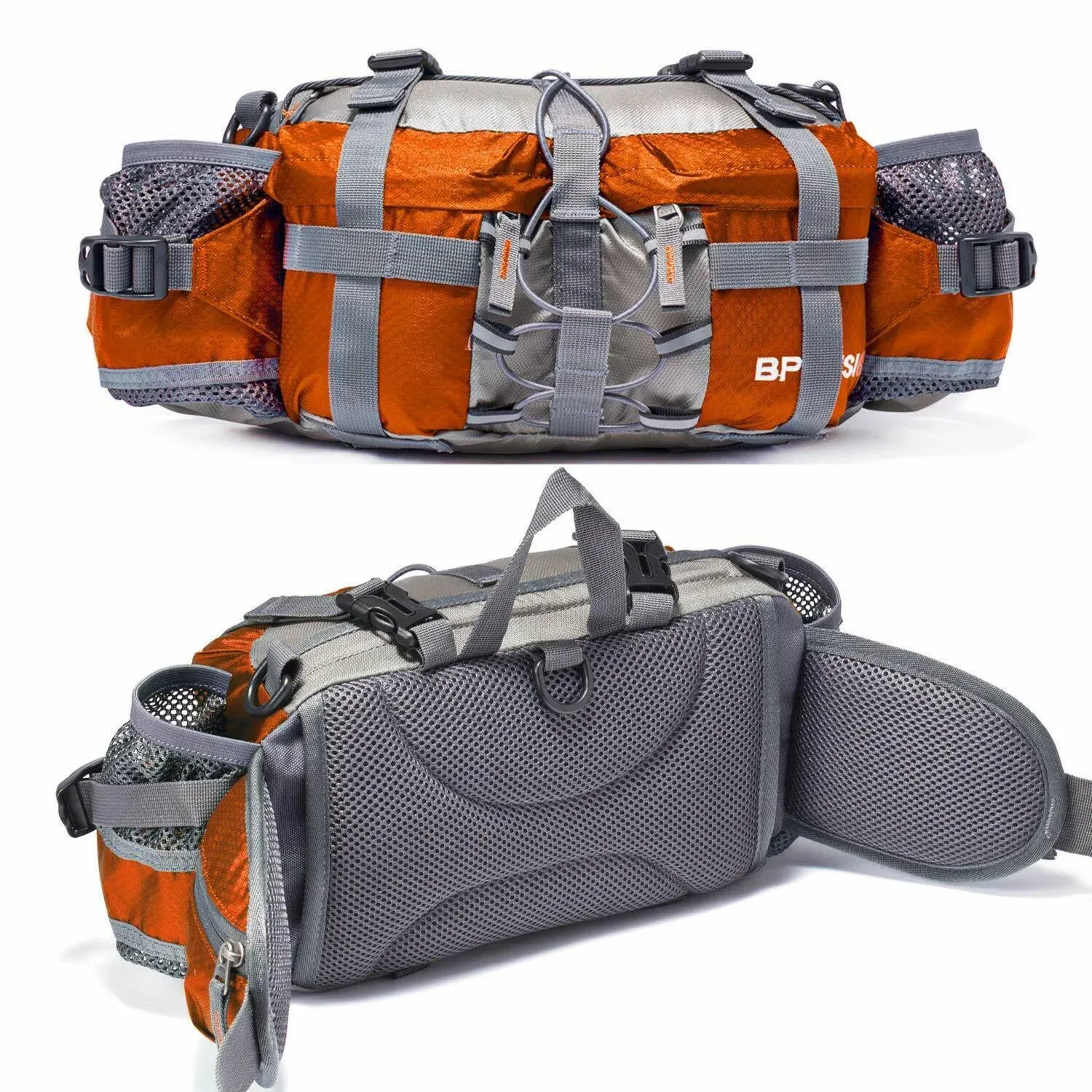 Bp Vision Outdoor Fanny Pack Hiking Camping Biking Waterproof Waist Pack 2 Water Bottle Holder Sports Bag for Women and Men Orange