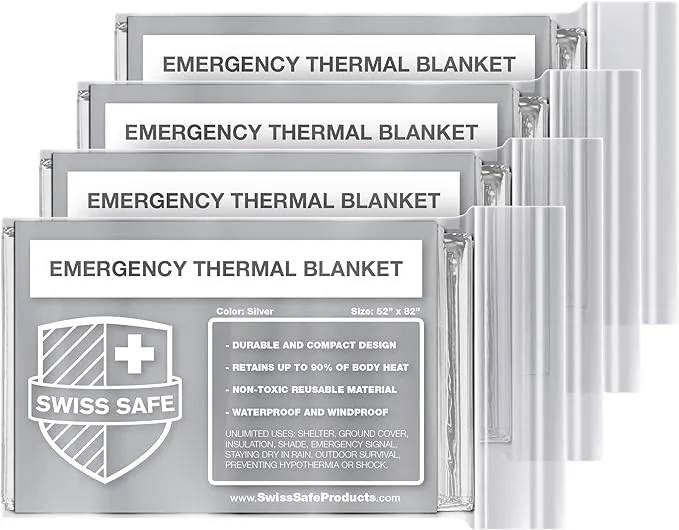 Swiss Safe Emergency Mylar Thermal Blankets 4-Pack