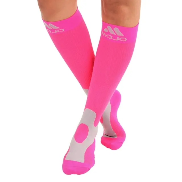 Men and Womens Compression Knee High 20-30mmHg for Arthritis - Hot Pink, Large