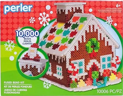 Perler Gingerbread House Christmas Fused Bead Kit for Kids' Crafts, Multicolor 10006 Piece, Small