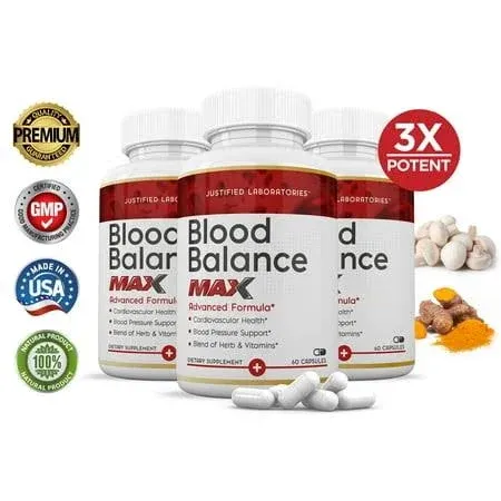 Justified Laboratories (3 Pack) Blood Balance Max 1295mg Formula Supplement Pills ...