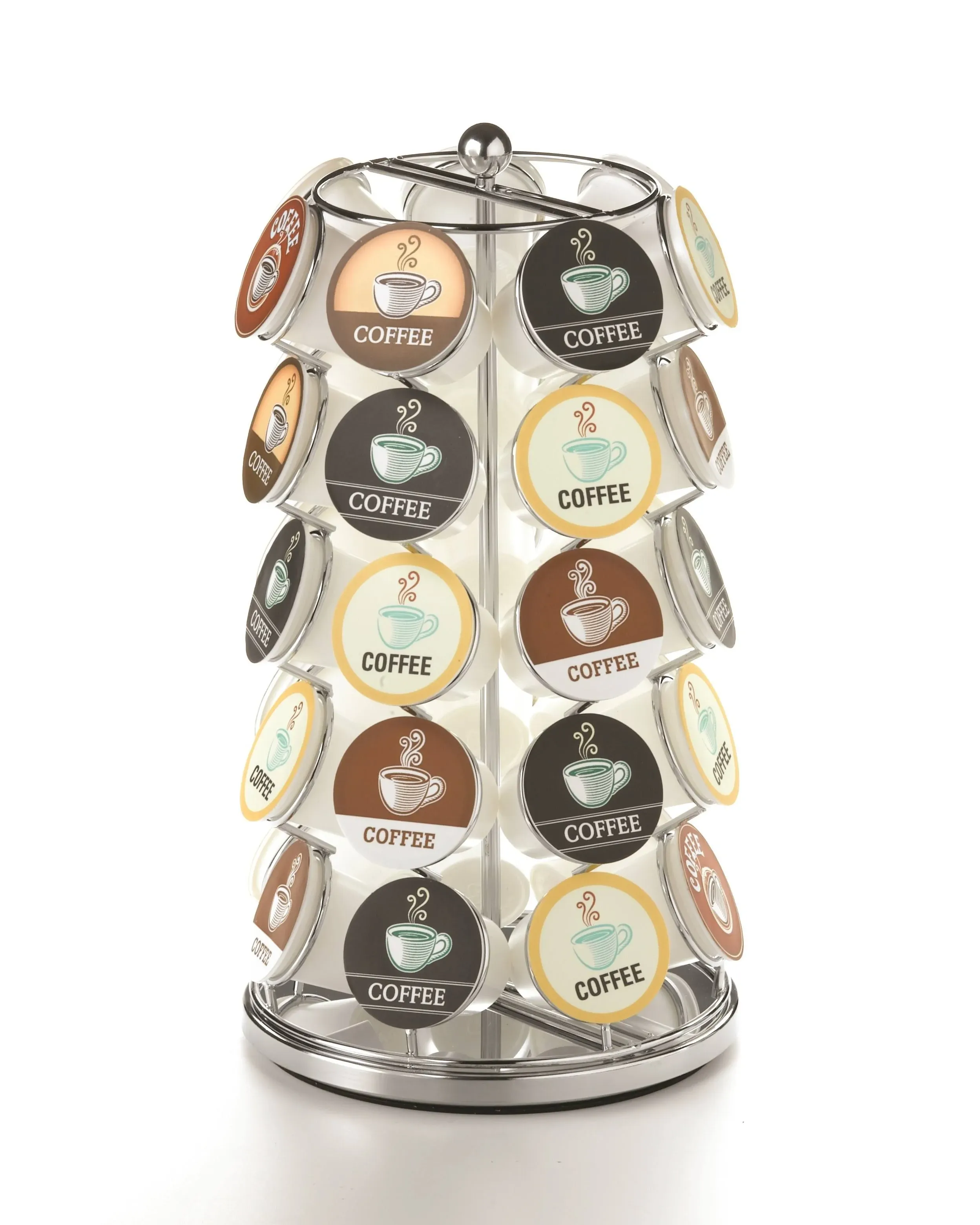 Nifty K Cup Holder – Compatible with K-Cups, Coffee Pod Carousel | 35 K Cup Holder, Spins 360-Degrees, Lazy Susan Platform, Modern Chrome Design, Home or Office Kitchen Counter Organizer