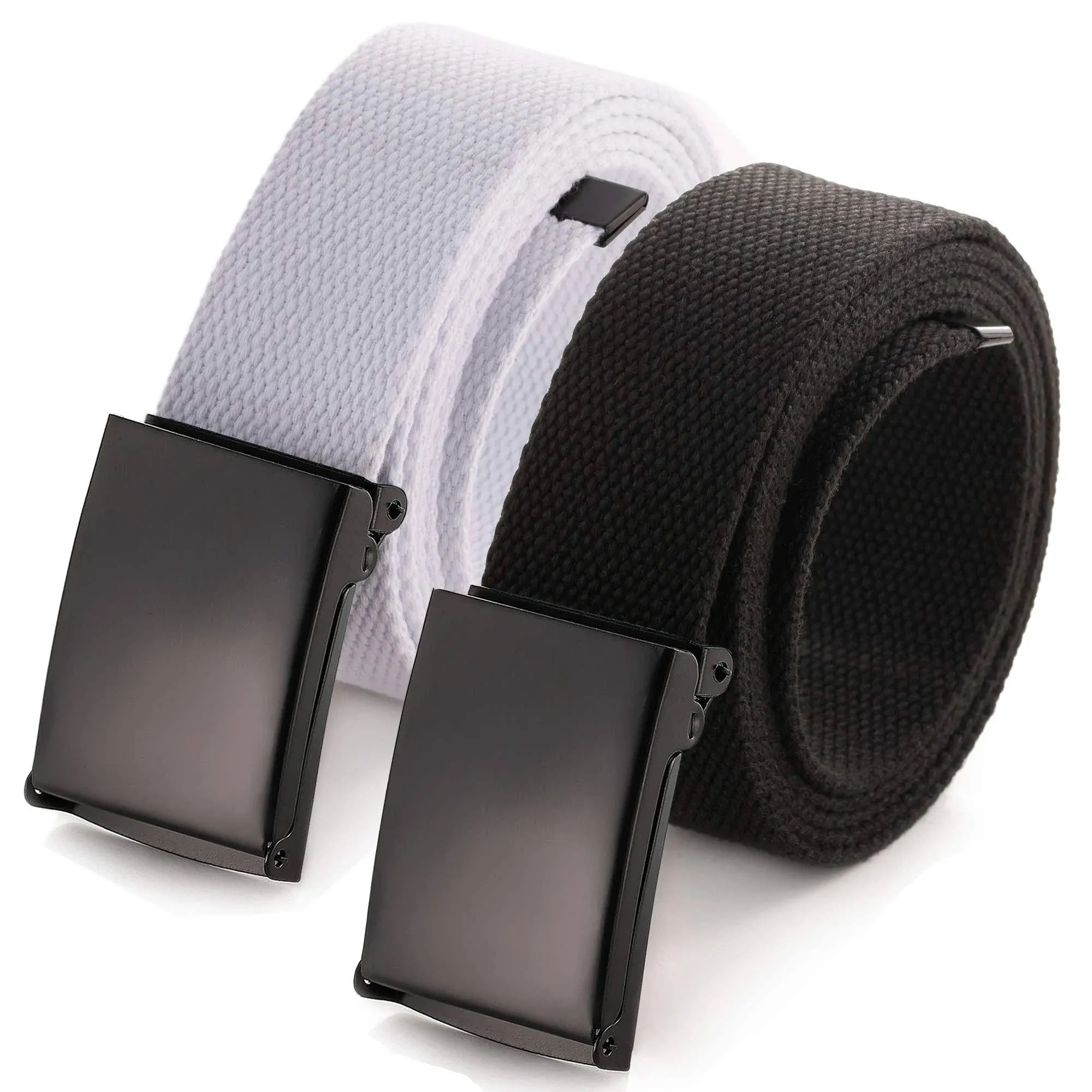 Mile High Life Cut To Fit Canvas Web Belt Size Up to 52" with Flip-Top Solid Black Military Buckle