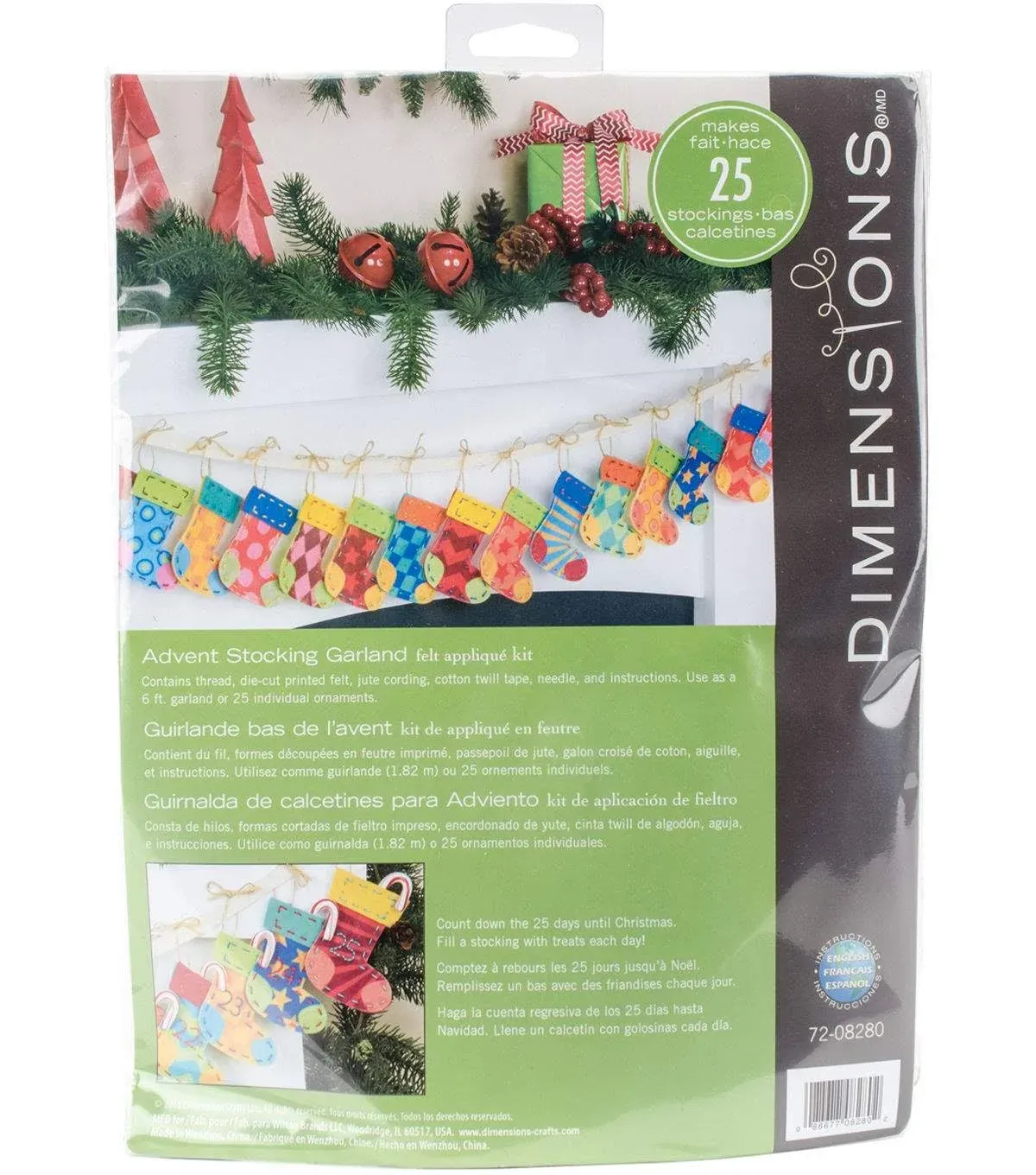 Dimensions Stocking Shape Felt Garland Advent Christmas Banner Kit SEALED New