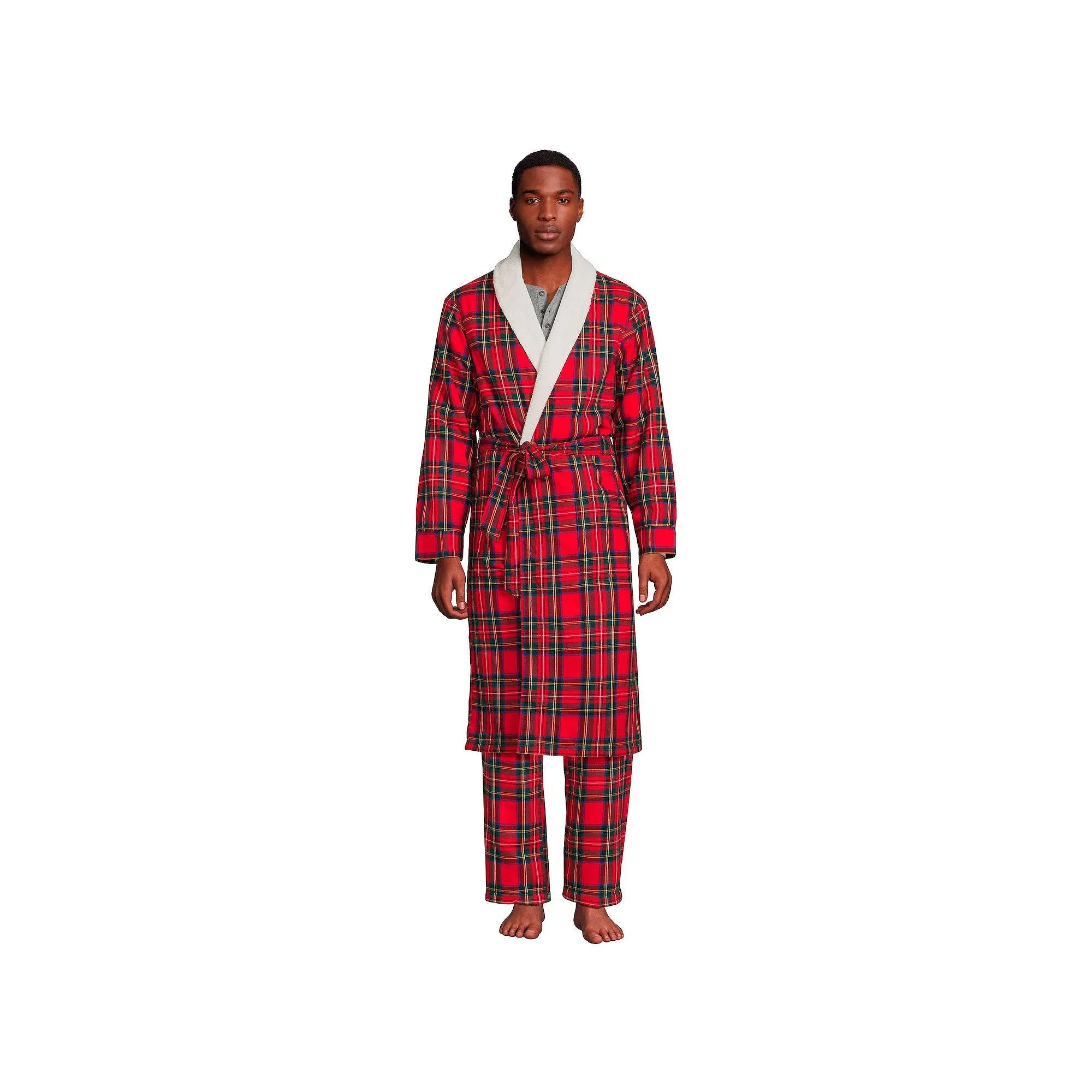 Men's Lands' End Sherpa-Lined Flannel Robe