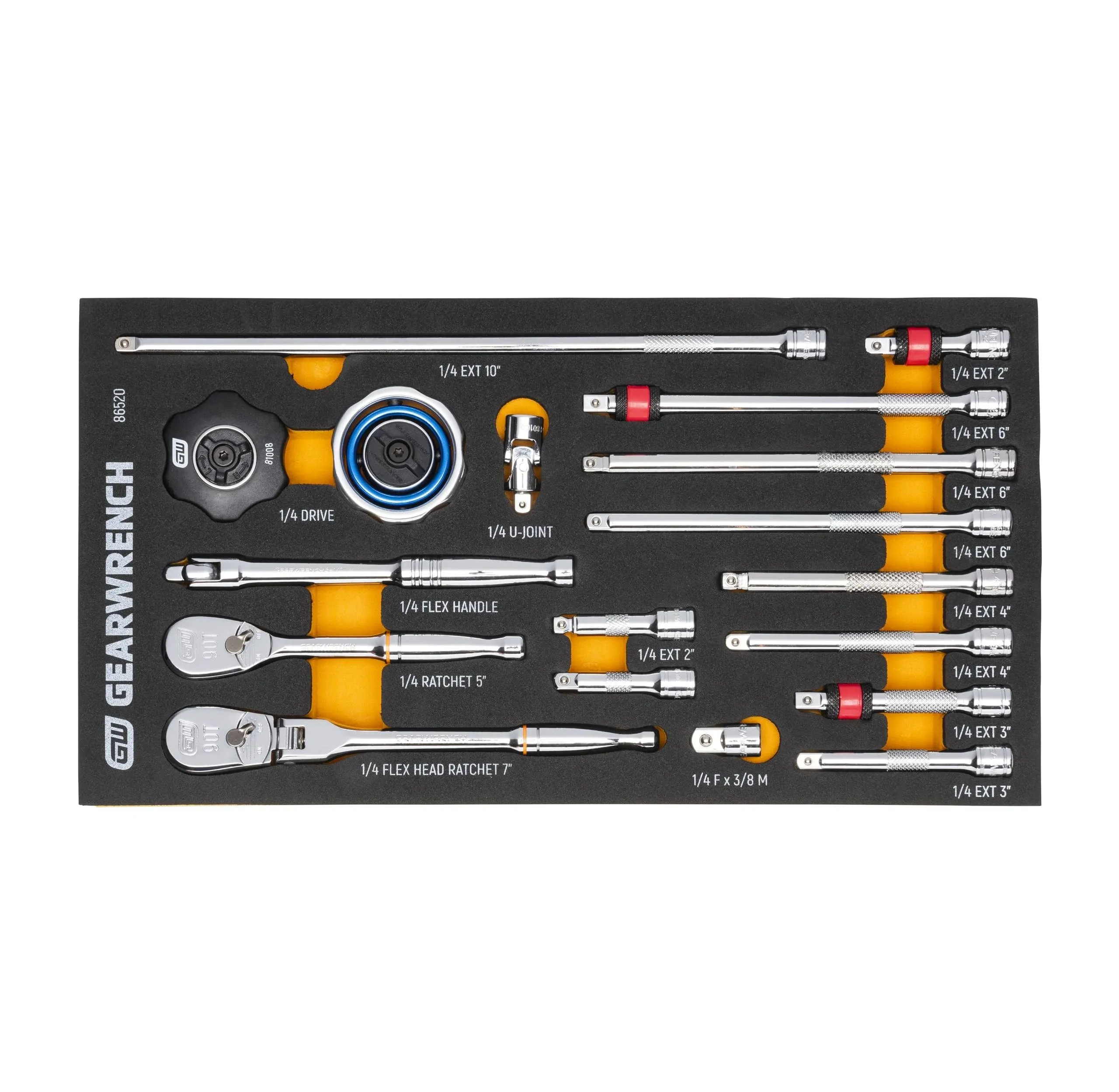 GearWrench Ratchet & Drive Tool Set 1/4" 90T with Eva Foam Tray 18pc 86520