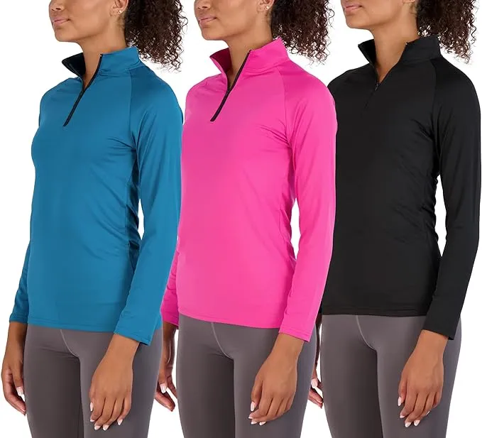 Real Essentials 3 Pack: Womens Dry-Fit Long Sleeve Quarter Zip & Full Zip Up Hoodie Workout Jacket (Available in Plus)