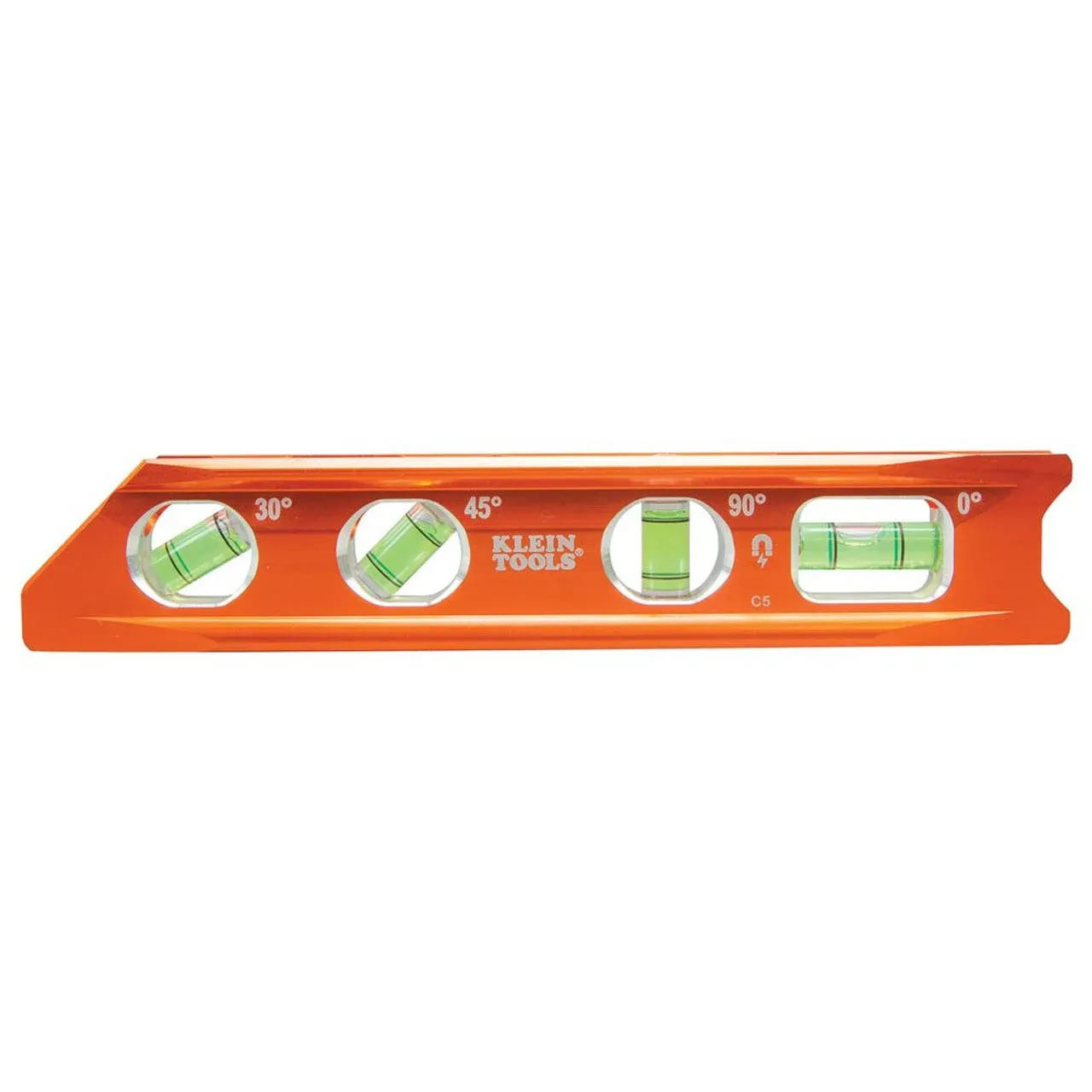 Klein Tools 935RBLT Level, 9-Inch Lighted Torpedo Level with Magnet, 3 Vials and V-Groove, Water and Impact Resistant, For Conduit Bending Orange 