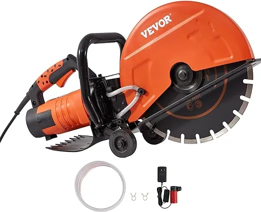 VEVOR Electric Concrete Saw, 14 in Circular Saw Cutter with 5 in Cutting Depth, Wet/Dry Disk Saw Cutter Includes Water Line, Pump and Blade, for