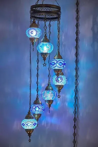 Turkish Moroccan Mosaic Colorful Table Bedside Desk Lamp Light Lampshade Blue