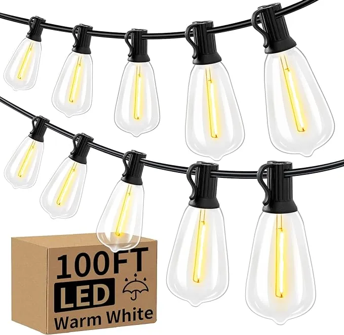 100FT LED Outdoor String Lights, UL Listed Waterproof Patio Lights Outside with 52 Shatterproof Dimmable ST38 Edison Bulbs, 2700K Connectable String Lights for Porch Bistro Yard Deck Balcony