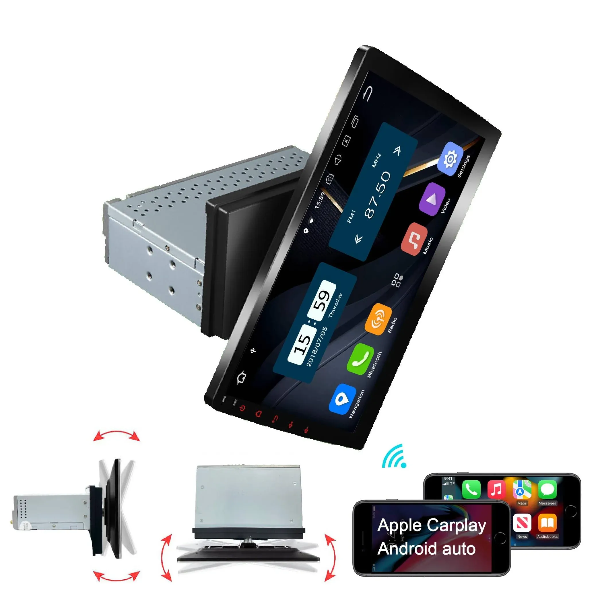 AMASE AUDIO AA-UA1002 - 10.1&#034; Rotated Touchscreen Android 11 Car Stereo, Black