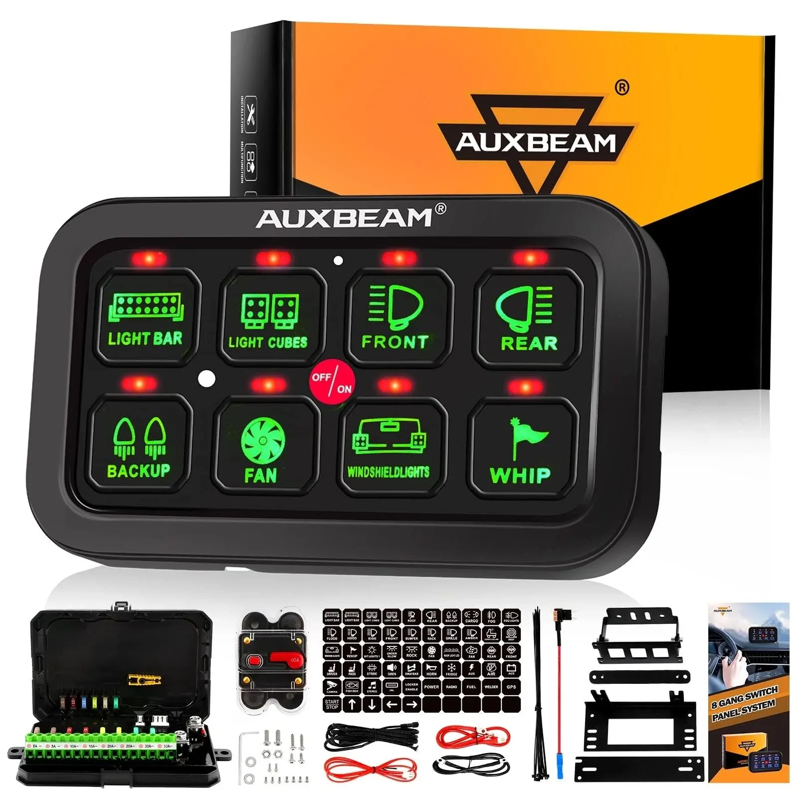 Auxbeam Switch Panel | Off Road Lights Controller | 6/8 Gang Switch Panel Blue Backlight / 8 Gang(One-sided Outlet)