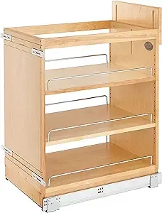 Rev-A-Shelf 14" Pullout Storage Organizer for Base Kitchen/Bathroom Cabinets with Soft-Close Full Extension Slides & Adjustable Shelves, 448-BCSC-14C