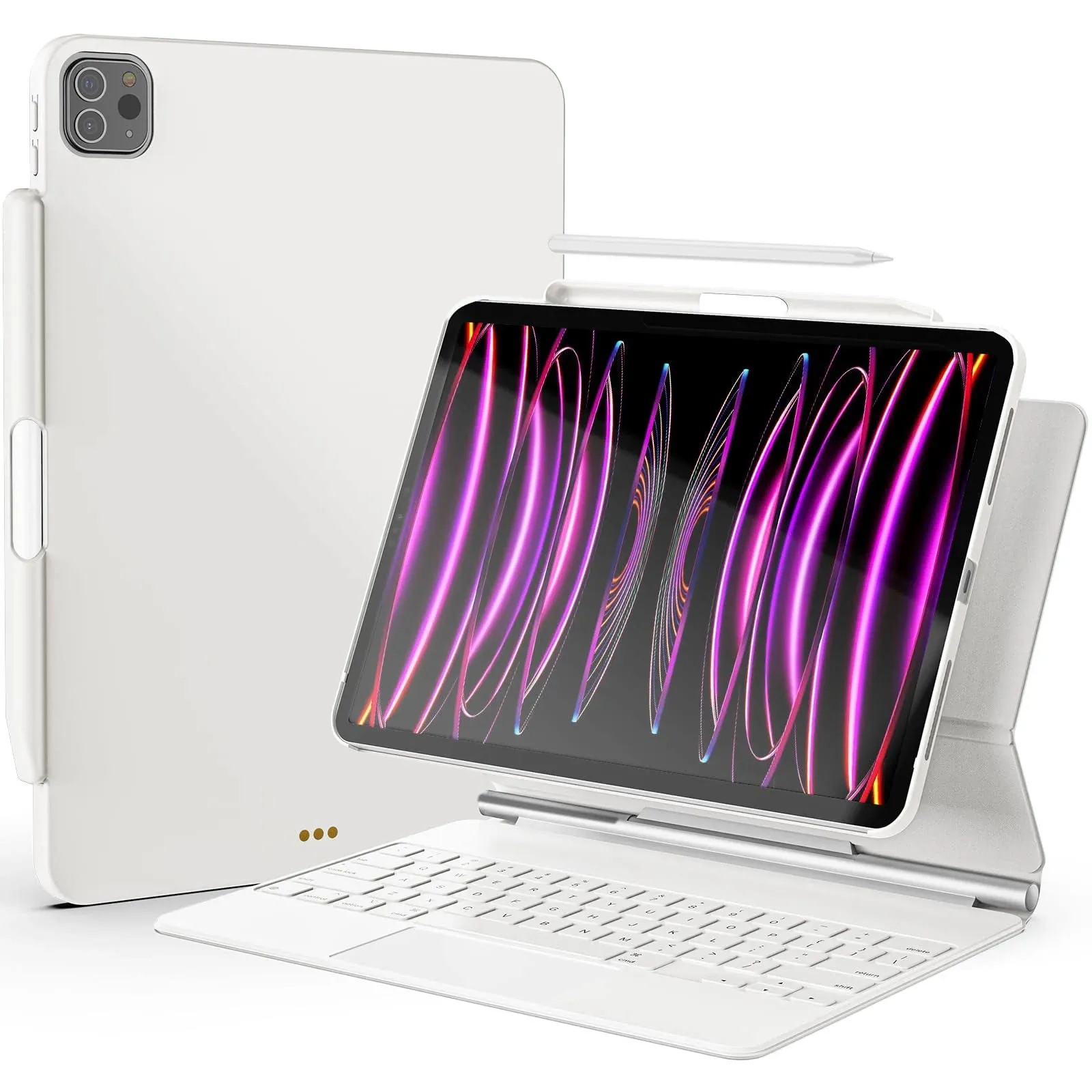 ProCase Back Cover for iPad Pro 12.9 2022 2021, Magic Keyboard Compatible Case Slim Cover with Pencil Holder for iPad Pro 12.9 6th Gen/5th Gen[Keyboard Not Included] -White