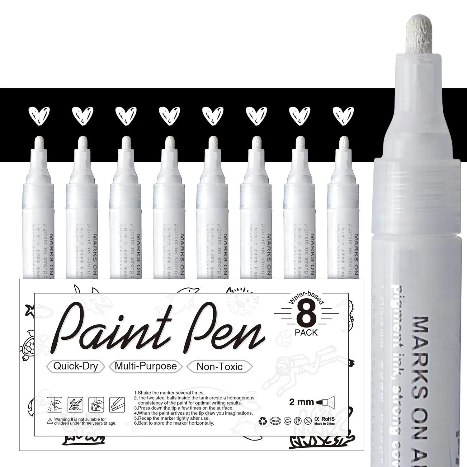 White Paint Pen for Art 8Pack Acrylic White Paint Marker for Rock Painting, Stone ...