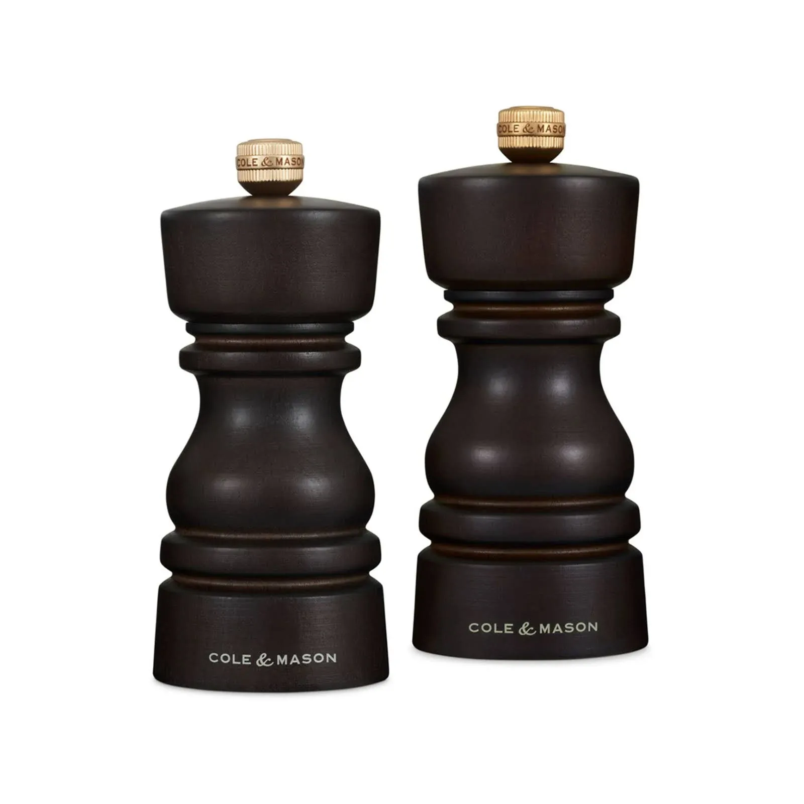 Cole & Mason London Refillable Spice Mill - Kitchen & Home Accessory - Salt & Pepper Grinder Set - Salt Mill with Ceramic Mechanism - Pepper Mill with Carbon Steel Mechanism - 5", Chocolate Wood