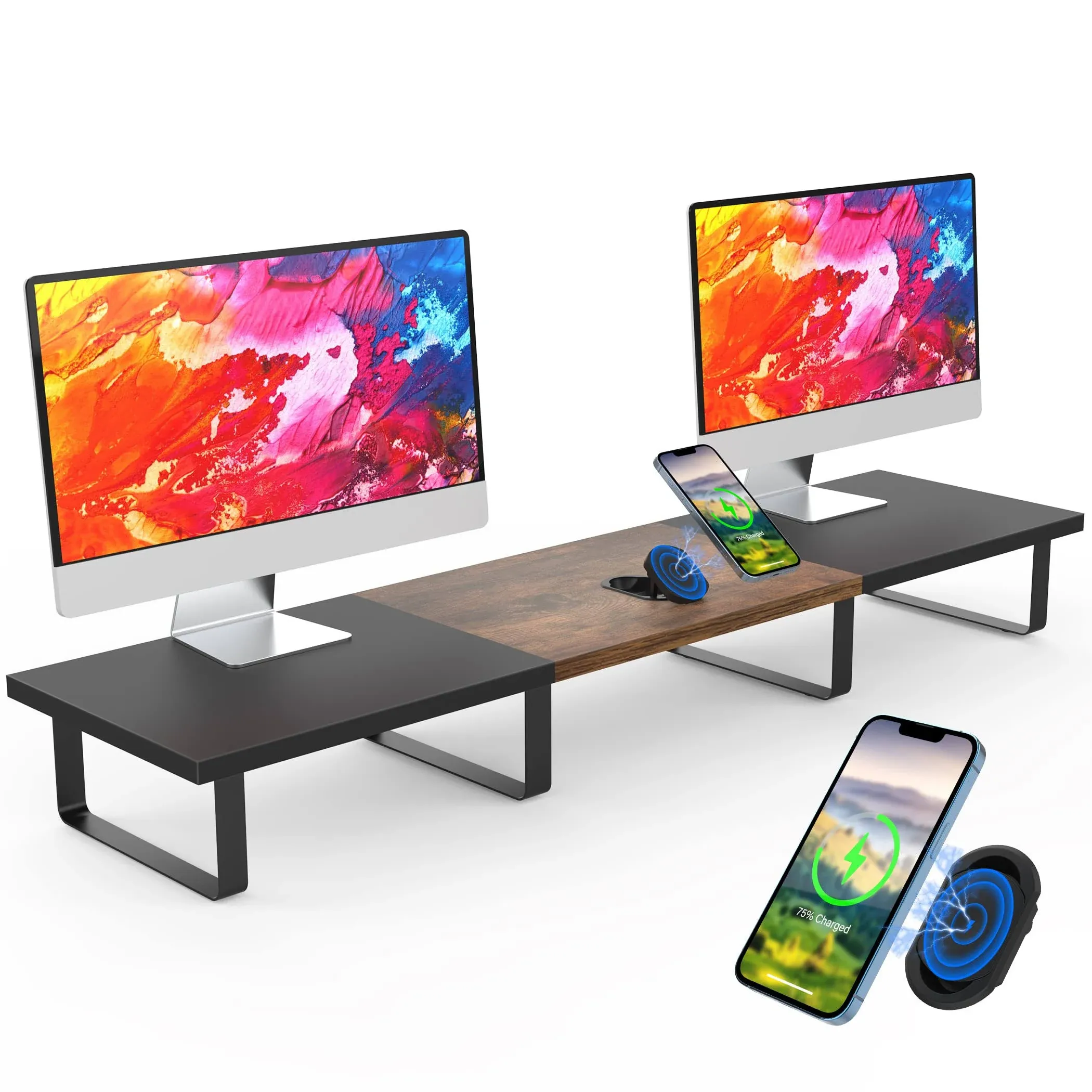 Ursetup Dual Monitor Stand Riser with 3 in 1 Magnetic Wireless Charger 42&#034; Large