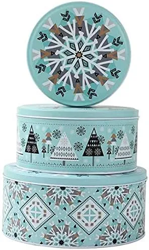 Christmas Round Candy Cookie Tins Storage Tins for Gift Giving, Extra Thick Metal - Large, Medium and Small Sizes