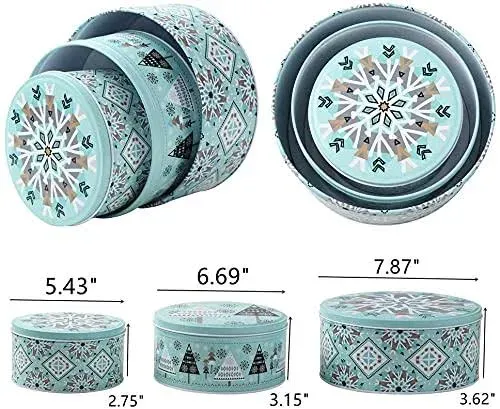 Christmas Round Candy Cookie Tins Storage Tins for Gift Giving, Extra Thick Metal - Large, Medium and Small Sizes