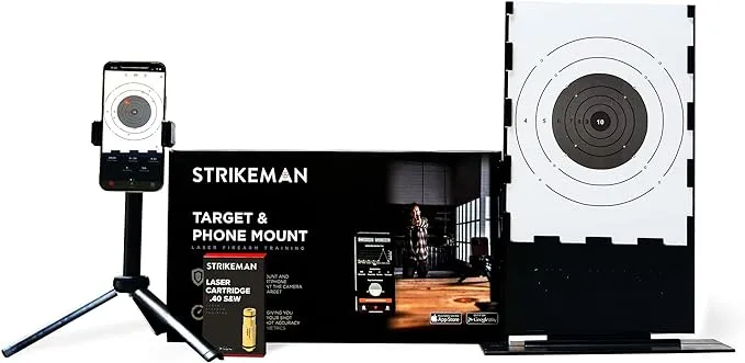 Strikeman Dry-Fire Laser Training System - Great for Target Shooting Practice with Pistols - Kit Includes Access to Updated App (No Subscription Needed), Cartridge, Target & Phone Holder