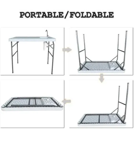 Unbranded Outdoor Fish and Game Cutting Cleaning Table 37.5&#034; Steel Frame W/ Sink