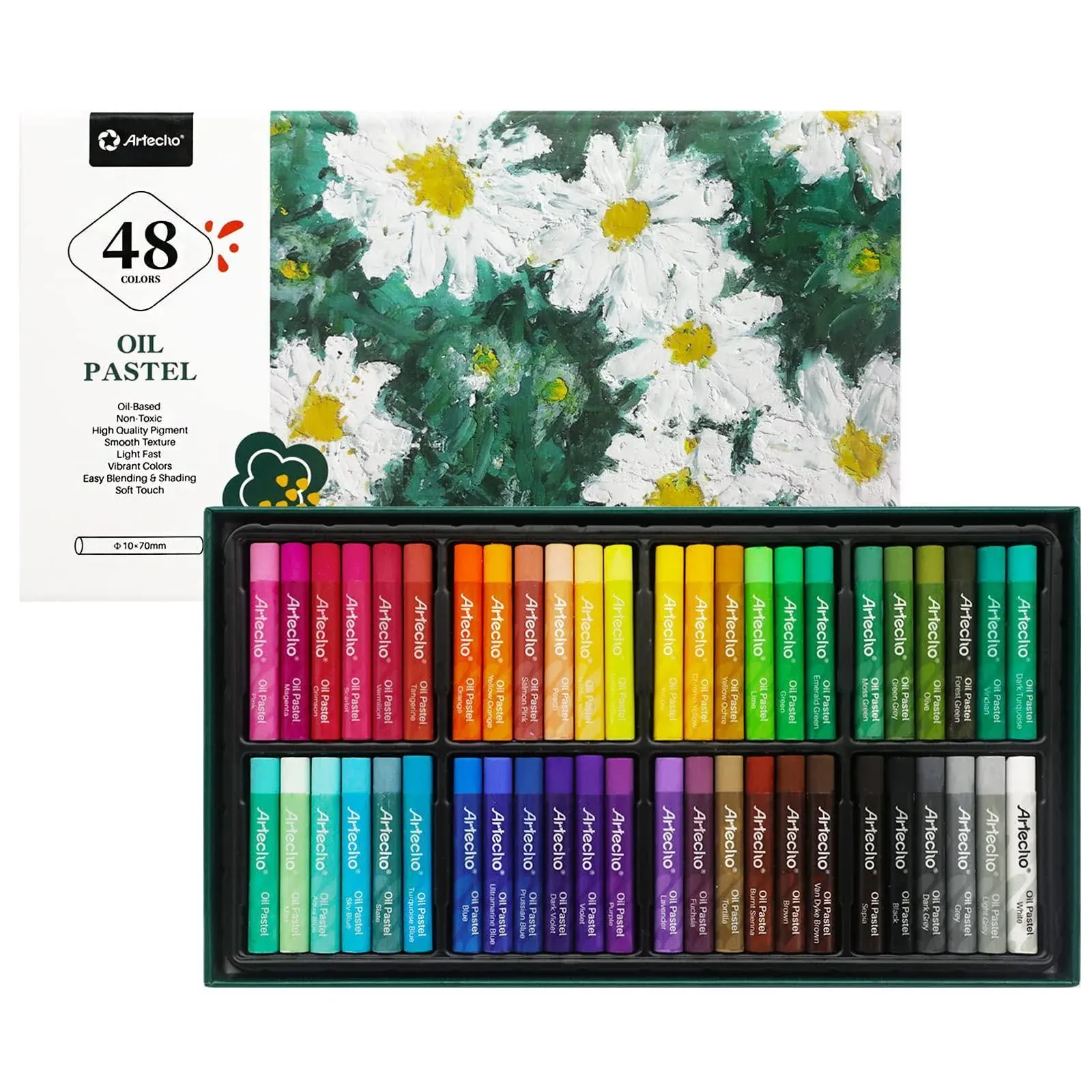 Artecho Oil Pastels Set of 48 Colors, Soft Oil Pastels for Art Painting, Drawing, Blending, Oil Crayons Pastels Art Supplies