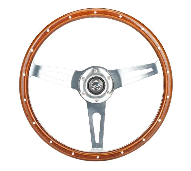 NRG Reinforced Steering Wheel (360mm) Dark Wood Grain w/Chrome 3-Spoke Center