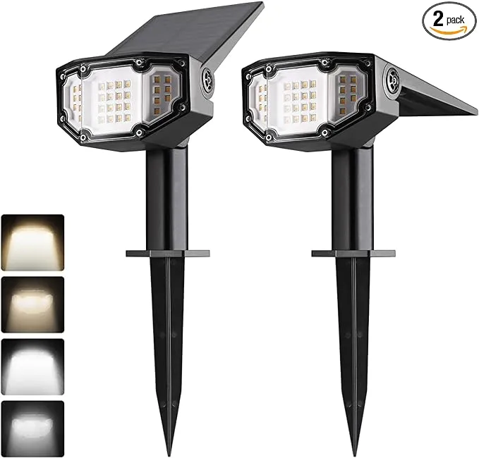 EverBrite 2 Pk 30 LEDs Solar Landscape Spotlights IP67 Waterproof Solar Powered