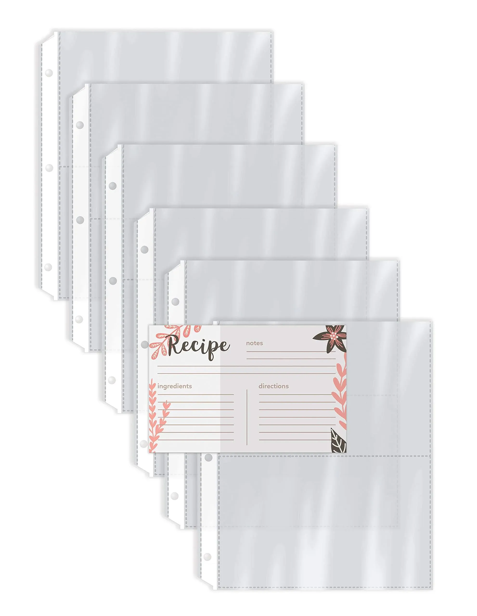 Recipe Card Page Protectors, 50 Count, 4 x 6 inch Pockets, 2 Pockets Per Page, (for Medium Size 8.5"x 9.5" Binders),by Better Kitchen Products, Recipe Book Pocket Page Refill Sheets