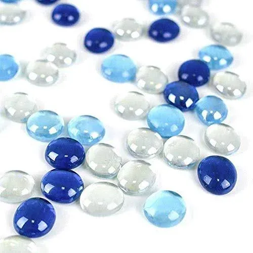 FUTUREPLUSX 1LB Flat Glass Marbles, Blue Mixed Gemstone Vase Fillers Beads Decorative Glass Pebbles Floral Fish Tank Rocks for Vases Table Scatter Aquarium Decor