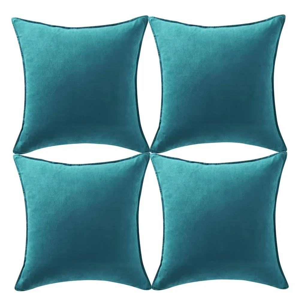 Fancy Homi 4 Packs Teal Decorative Throw Pillow Covers 18x18 Inch/45x45 cm, Super Soft Faux Suede Decor Square Pillow Case, Solid Cushion Cover for