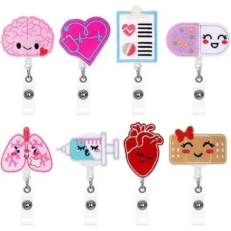 8 Pcs Nurse Badge Reels Cute Felt Retractable Badge Reels Themed Badge Holders Gift for Christmas Thanksgiving Nurses Doctors ID Badges Name Cards Lanyards Holidays(Cute Style)