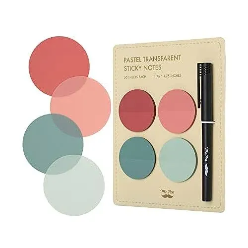 Mr. Pen- Transparent Sticky Notes, 200 Pcs, Vintage Colors, Round Translucent ...