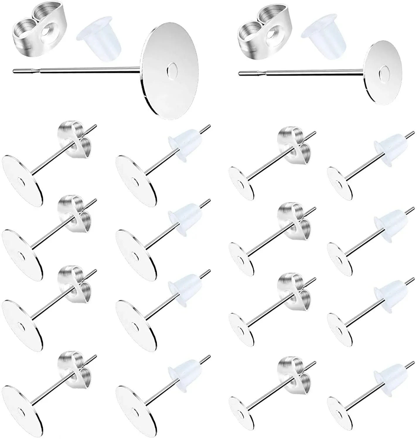 Veract Earring Posts Stainless Steel 500pcs Hypoallergenic Flat Pad Earring Studs ...