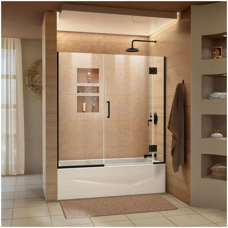 DreamLine Unidoor-X 58-58 1/2 in. W x 58 in. H Frameless Hinged Tub Door in Brushed Nickel, D58580-04DreamLine Unidoor-X 58-58 1/2 in. W x 58 in. H Framele…