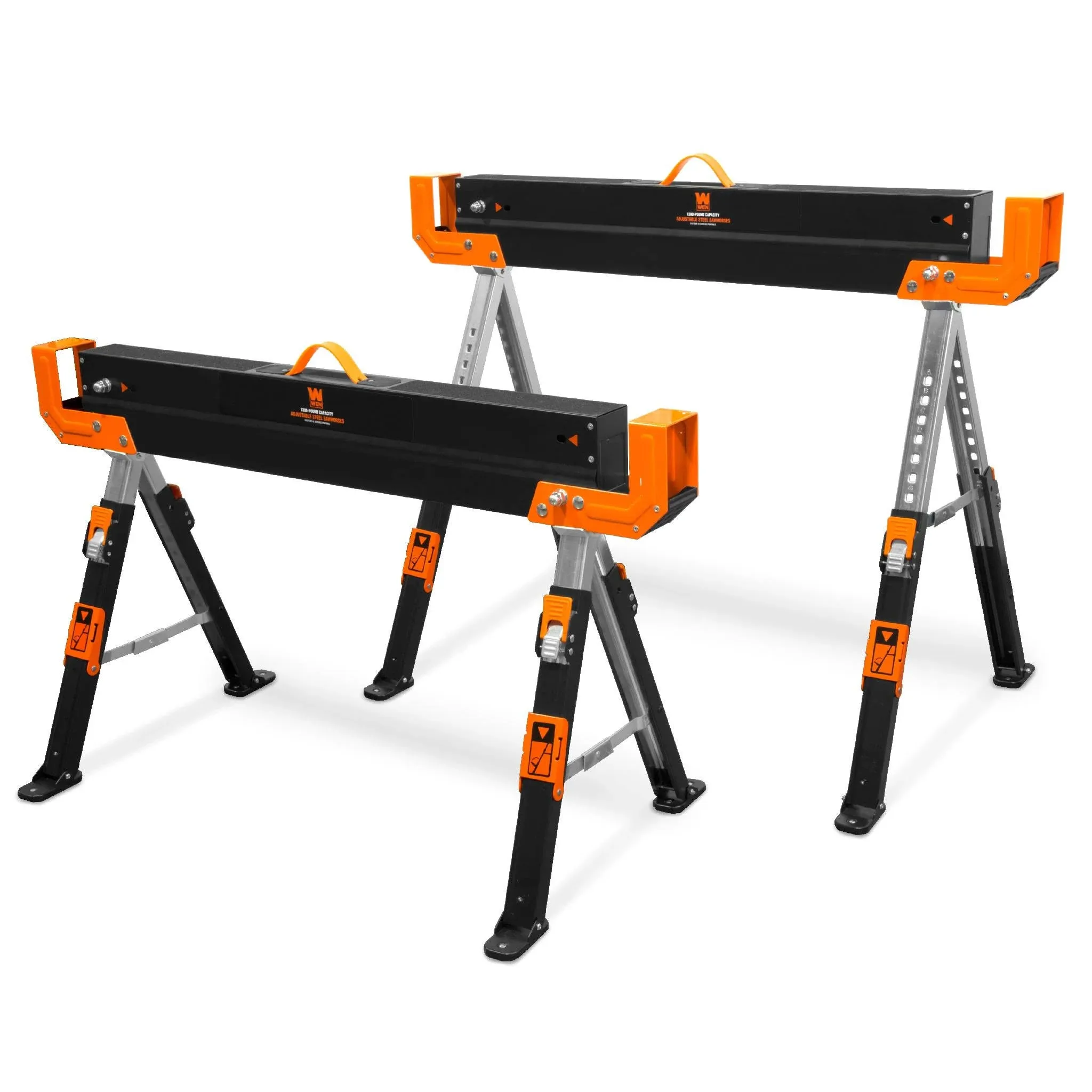 WEN 1300-Pound Capacity Height Adjustable Folding Steel Saw Horse with 2x4 ...