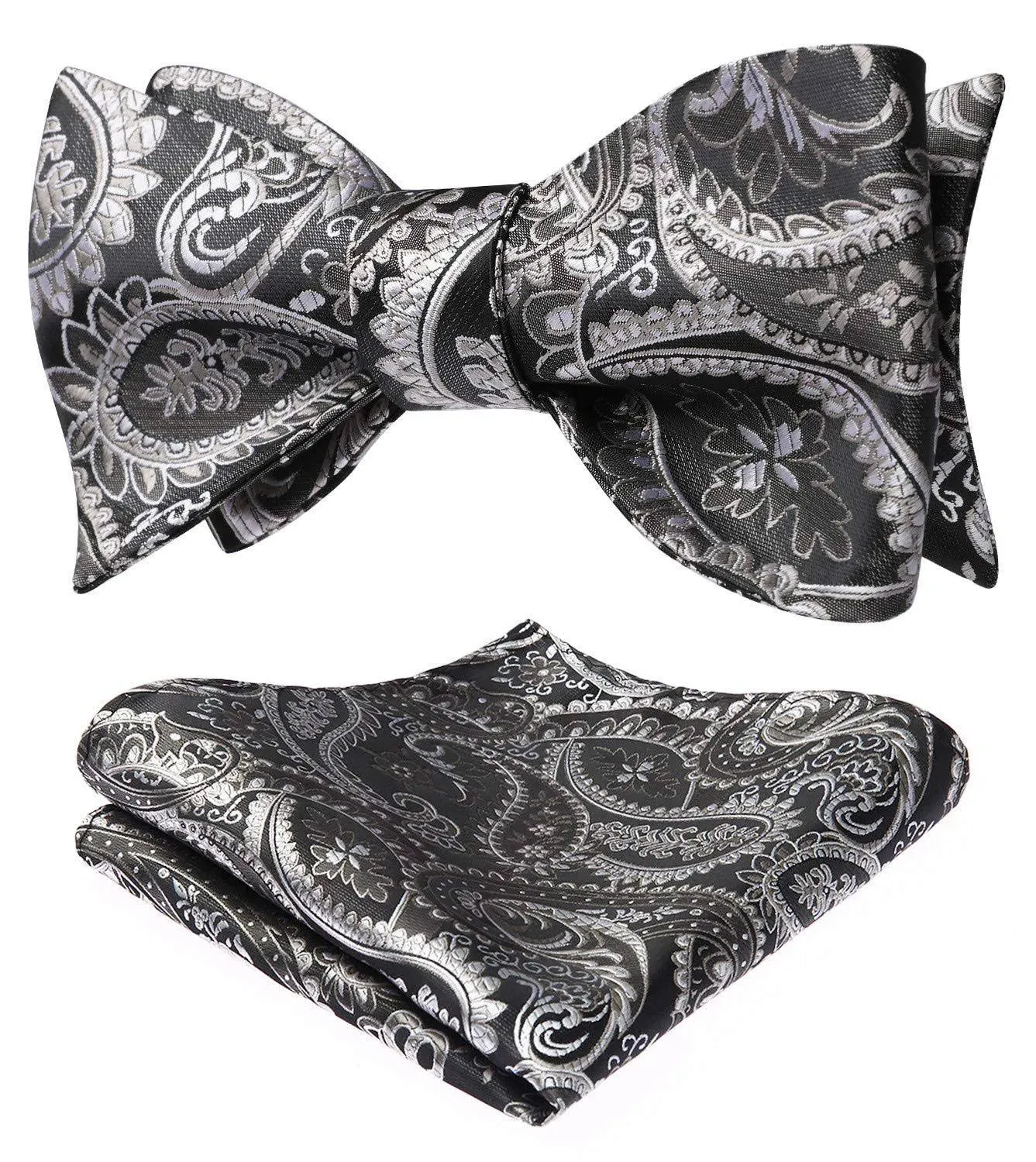 HISDERN Bow Ties for Men Paisley Bowties Mens Self Tie Bow Tie and Pocket Square