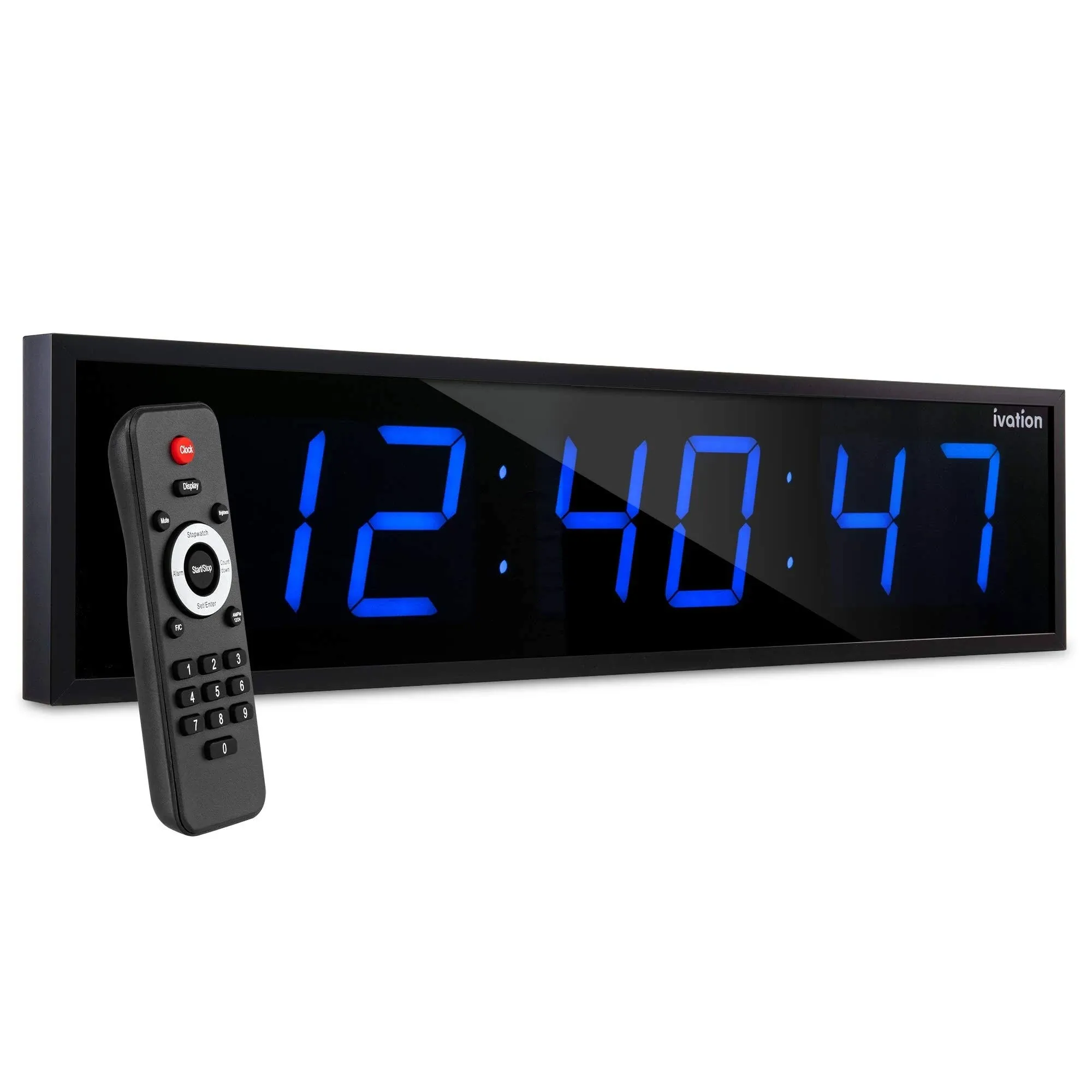 Ivation Huge 24" Inch Large Big Oversized Digital LED Clock with Stopwatch, Alarms, Countdown Timer & Temp - Shelf or Wall Mount (Blue) | 6-Level Brightness, Mounting Holes & Hardware