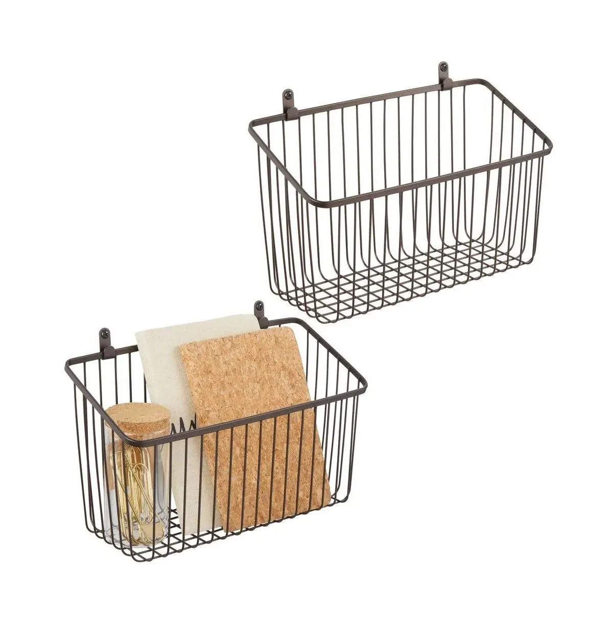 mDesign Small Metal Wire Wall Mount Hanging Storage Basket Bin, 2 Pack, Bronze ...