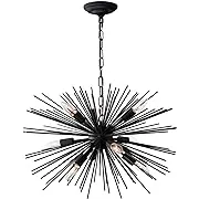 GOMUNIN Astra Sputnik Satellite Pendant Light 9-Light Black Chandelier Mid Century Starburst Chandelier for Living Room Bedroom Hallway Dining Room Kitchen Island, 23in Wide, Solid Metal 12LB