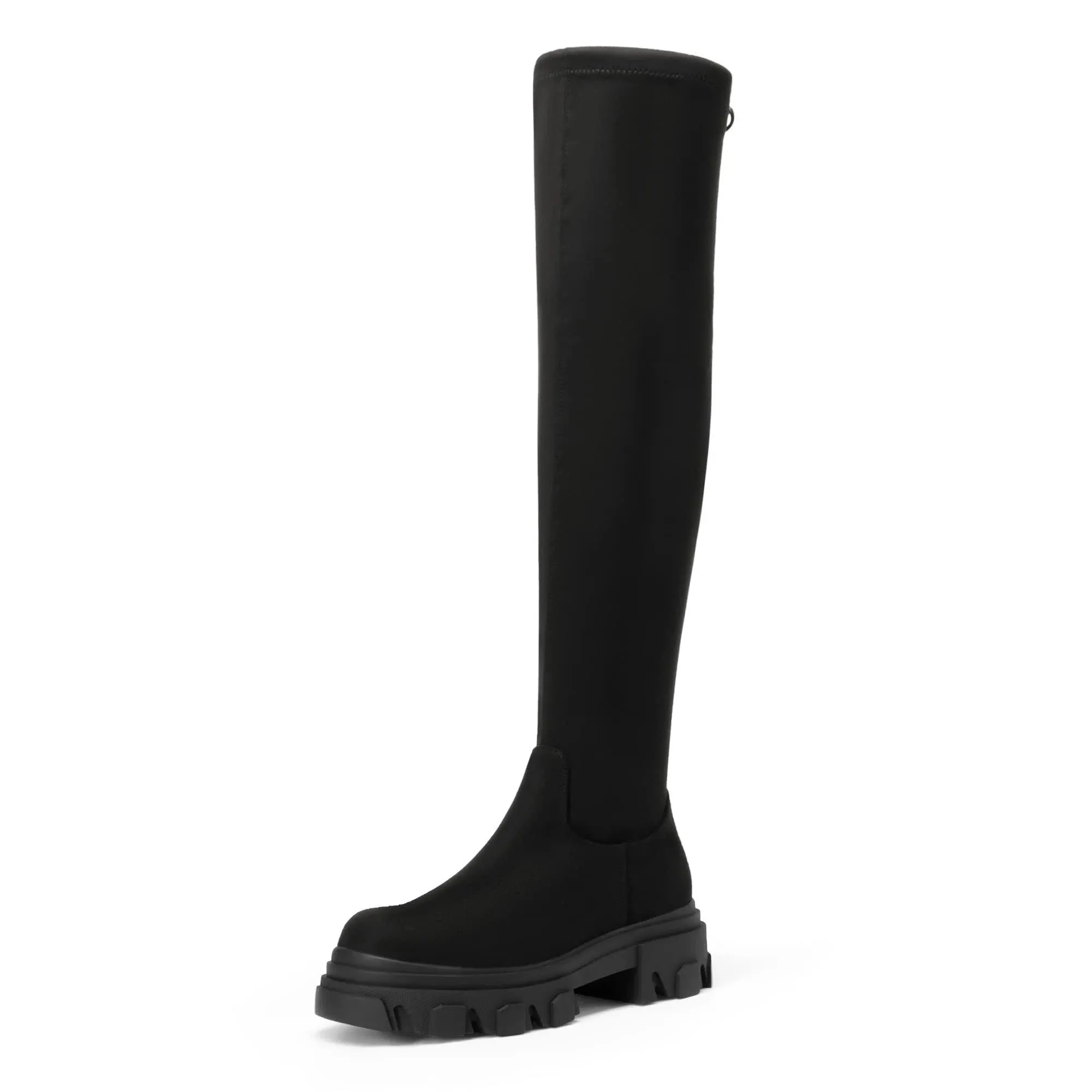 Dream Pairs Women's Sdob222w Over The Knee Platform Thigh High Boots Long Stretch Soft Chunky Lug Sole Fall Fashion Boots, Black Suede, Size 9