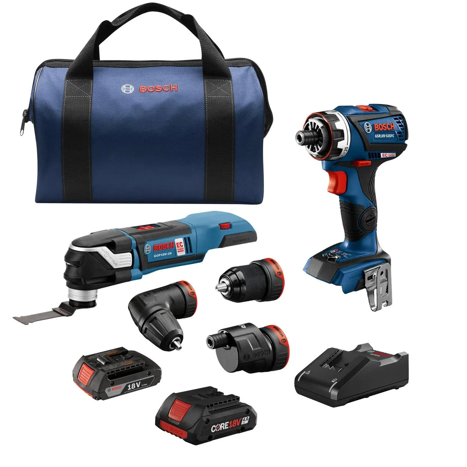 BOSCH GXL18V-270B22 18V 2-Tool Combo Kit with Chameleon Drill/Driver Featuring 5-In-1 Flexiclick® System and StarlockPlus® Oscillating Multi-Tool