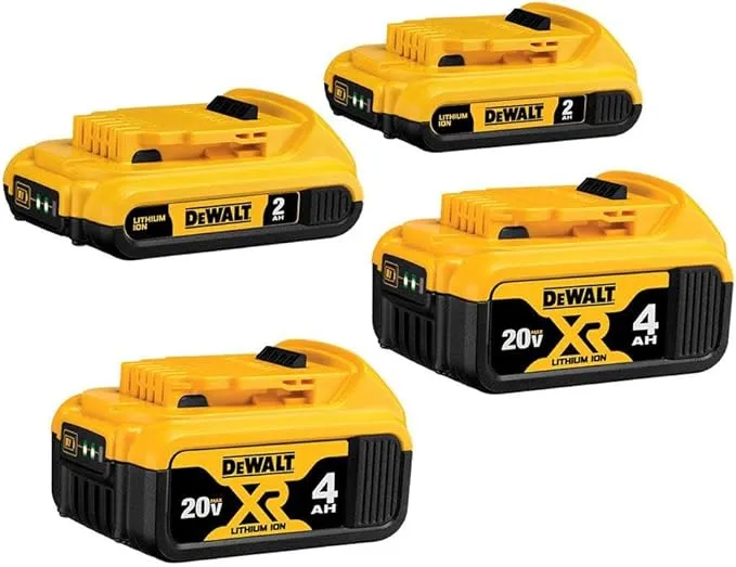 DEWALT 20V MAX Battery, Lithium Ion, 2 Ah and 4 Ah, 4-Pack, Fuel Gauge LED Charge Indicators (DCB324-4)