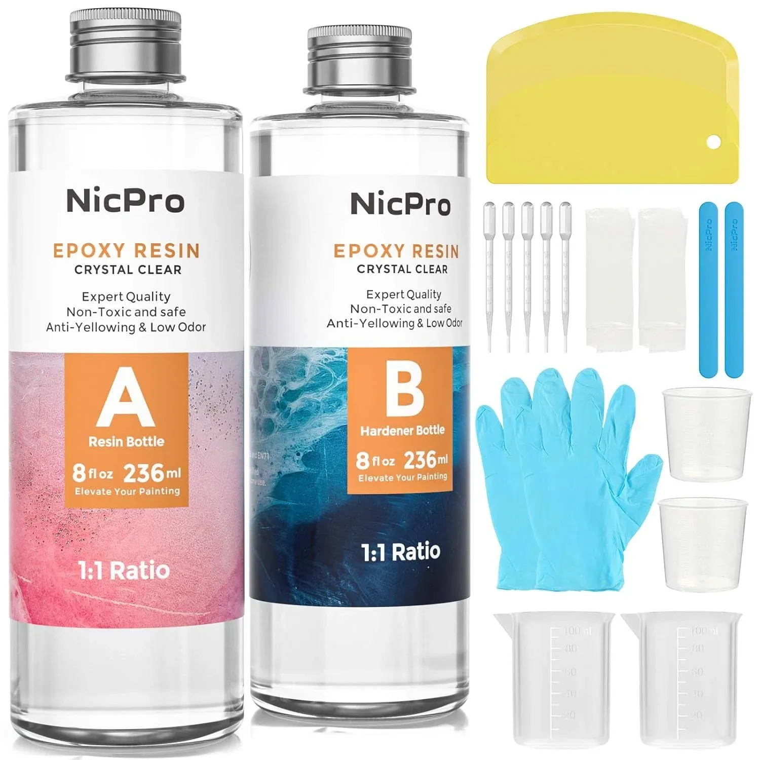 Nicpro 16 Ounce Crystal Clear Epoxy Resin Kit, DIY Starter Epoxy Resin Supplies ...