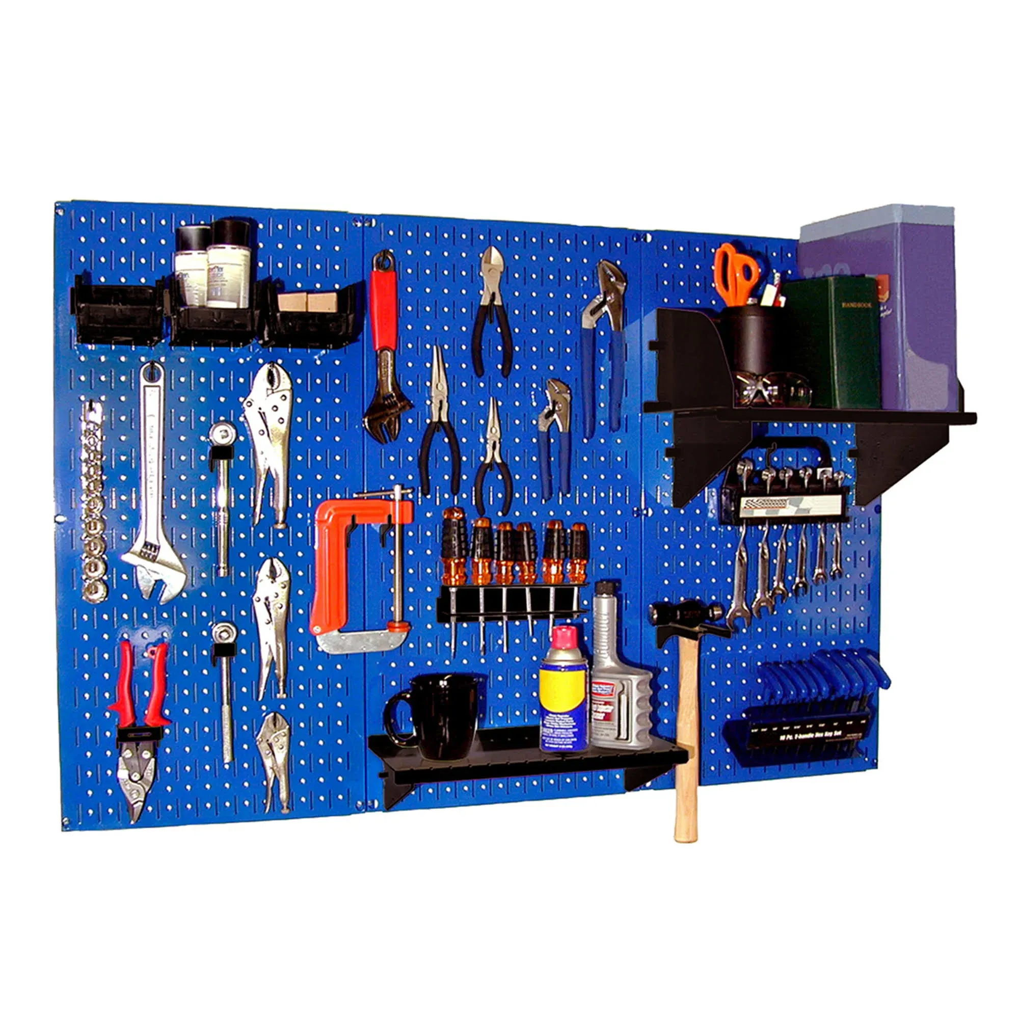 Wall Control 4ft Metal Pegboard Standard Tool Storage Kit - Blue Toolboard & Black Accessories