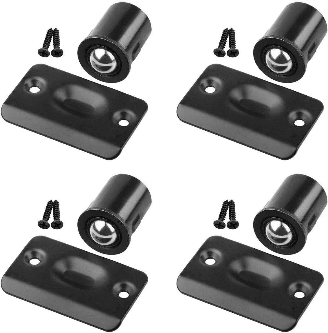 HOMOTEK 4 Pack Drive in Ball Catch with Strike Plate for Closet Doors Black 1...